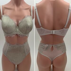 Victoria's Secret Dream Angels Lined Demi Bra 32DD Thong Panty S Gray Set NWT